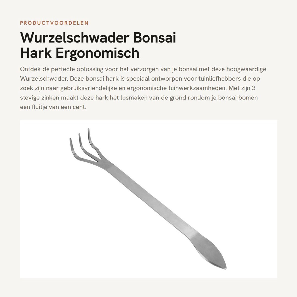 Dailygoods- Wurzelzwabber Roestvrij Staal - Bonsai Hark - Ergonomisch Ontwerp - 3 Tanden - Tuin Gereedschap - Afmetingen 24 x 4 cm - Bonsaihark