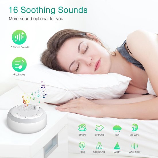 Geluidsmachine Baby - Slaapgeluiden - Rustig Slapen - 16 Kalmerende Geluiden - 10 cm - Wit — afbeelding 5