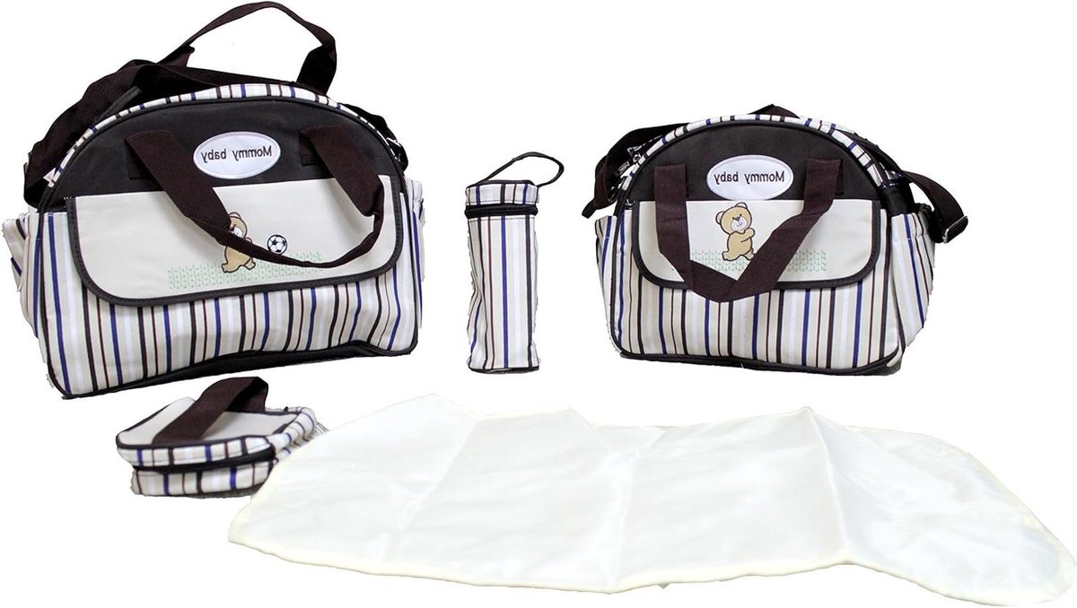 Baby Luier Set - Mummy Tas - Baby Verzorging - 5 Delige Set - Grote Tas 41cm - Bruin