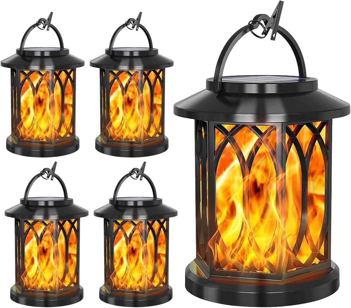 Zonne Vlamlantaarn - Buitenverlichting Hangend - Tuin Decoratie - Levendige Dansende Vlam - 4 Stuks - Warm Wit