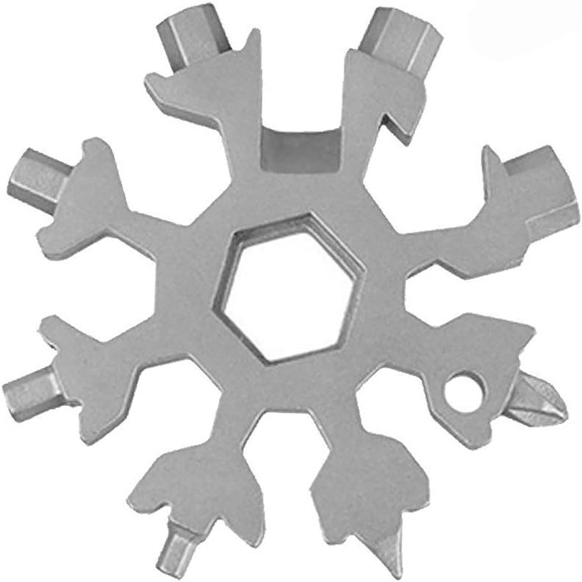 18 in 1 multitool - Sneeuwvlok gereedschap - Outdoor avontuur - Roestvrij staal - 6.4 cm diameter - Wit