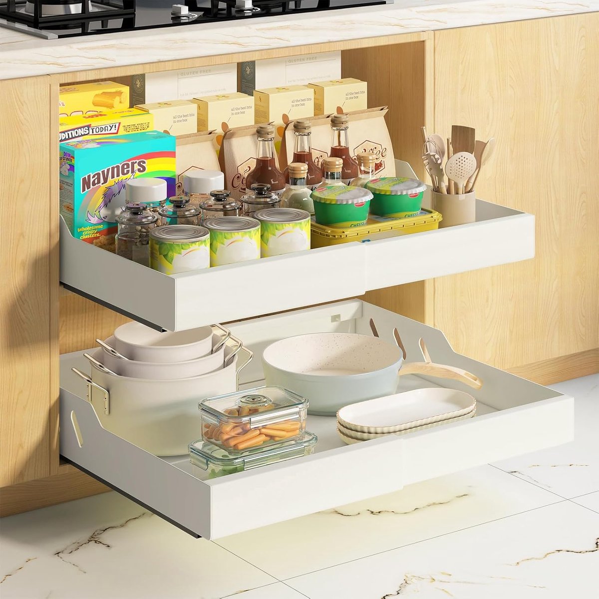gootsteenkast organizer uitrekbaar - Uittrekbare Keukenlade - Metaal - Verstelbare Breedte 32–53 cm - Eenvoudige Installatie - Voor Keuken en Badkamer