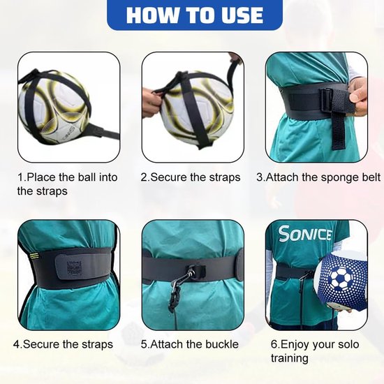Voetbal Trainingsset - Bal Controle Hulpmiddel - Verbeteren Balgevoel - Verstelbare Riem - 10 Kegels 150cm Koord - Multicolor — afbeelding 4