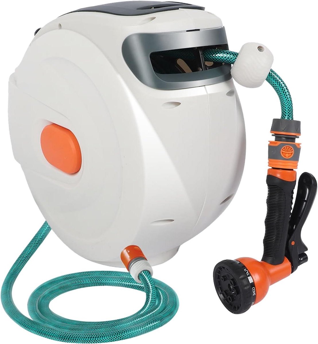 Automatische Slanghaspel - Tuinslang Opberger - Tuin Water Geven - 180 Graden Draaibaar - 10 Meter - Wit