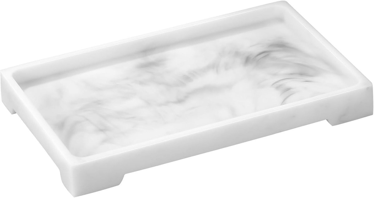 Wasbak Organiser en Toilet Tank Opbergbox, Marmer Patroon Badkamer Tray voor Handdoeken, Zeep en Decoratie - Medium - Wit Marmer