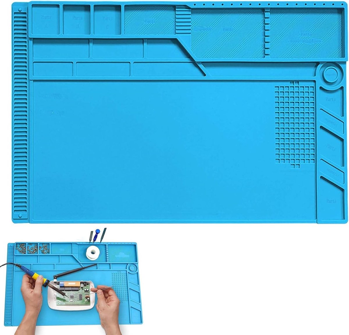 Magnetische soldeermat voor elektronica, 500 °C, 55 x 35 cm, silicone mat voor computer- en mobiele reparaties, ideaal voor elektronische componenten