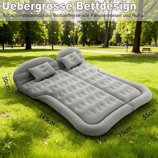 SUV-luchtmatras, autobed, opblaasbaar matras voor vrachtwagenachterbank -opvouwbaar luchtmatras met stroomoppervlak en elektrische pomp, draagbaar luchtbed voor thuistent camping (Grey) — afbeelding 2