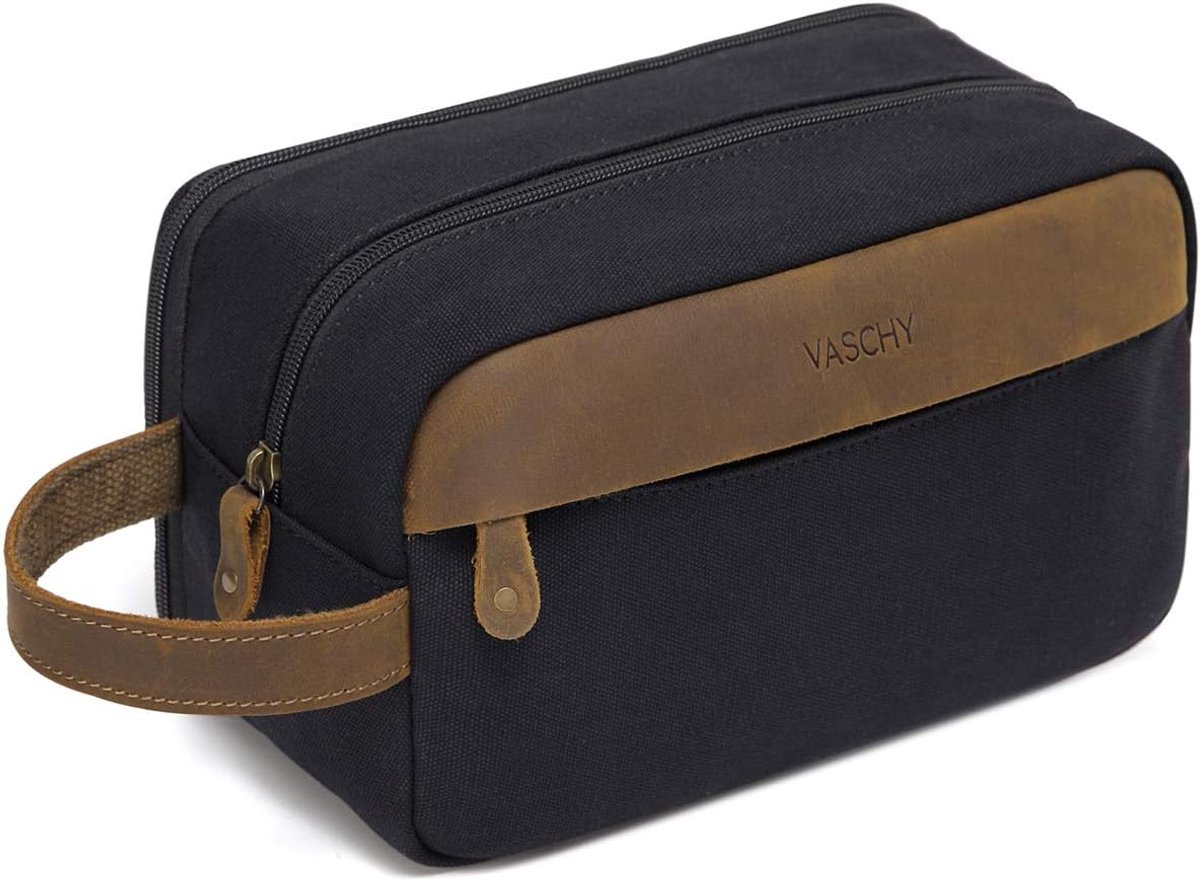 Thijox - Toilettas Heren & Dames, Waterdichte Lederen Canvas Make-up Tas, Grote Capaciteit Reistoilettas met Compartimenten voor Organisatie, Compact