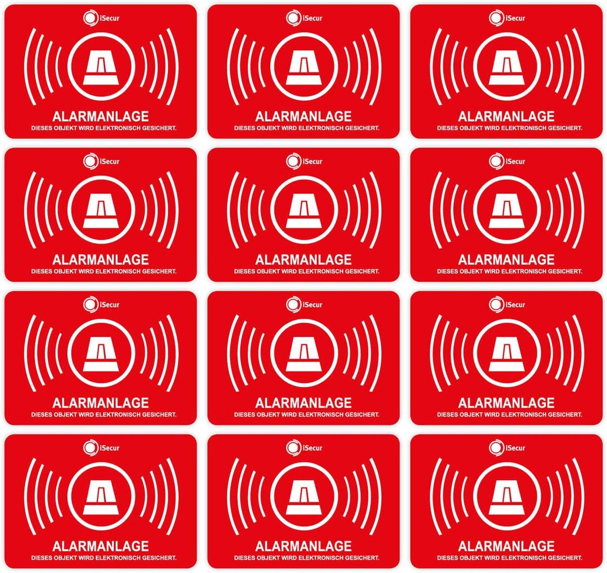 SnelShoppen - 12 Alarmbeveiligingsstickers 5x3.5 cm UV- & Weerbestendig | Waarschuwingsstickers voor Ramen, Deuren, Gebouwen, Garages & Auto's in Rood