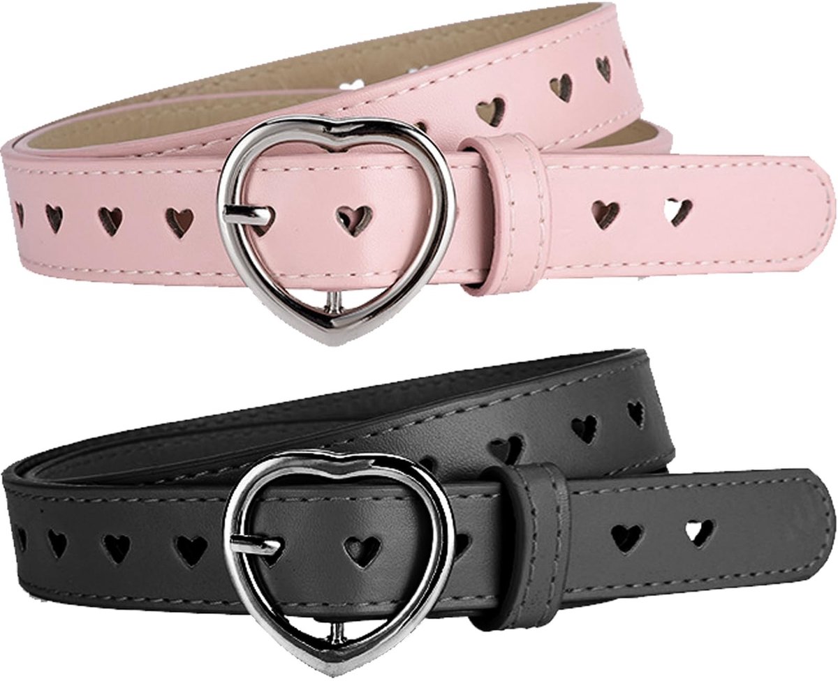 Dailygoods- Riem Verstelbaar - Kinderriem Meisje - Leren Riem - Hartgesp - One Size - 90 cm Lengte - Geschikt voor Jurk/Jeans