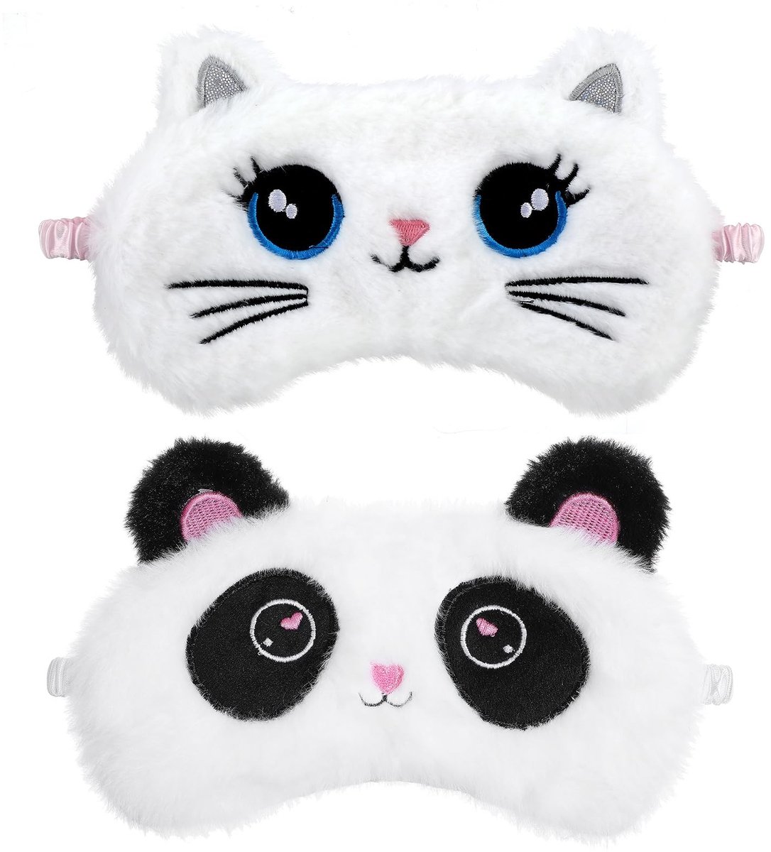 Dailygoods- Slaapmasker 2 Stuks - Pluche Oogmasker - Zacht - Schattige Dieren - Blokkeert Licht - Ideaal voor Kinderen en Vrouwen