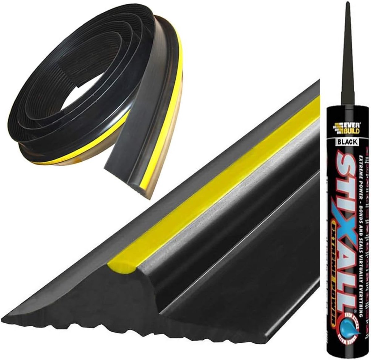 SnelShoppen - Garagedeur Drempel, Weerbestendige Rubber Deurafdichting, Zware Kwaliteit, 12 ft, Zwart, Perfect voor Garage, Badkamer en Meer
