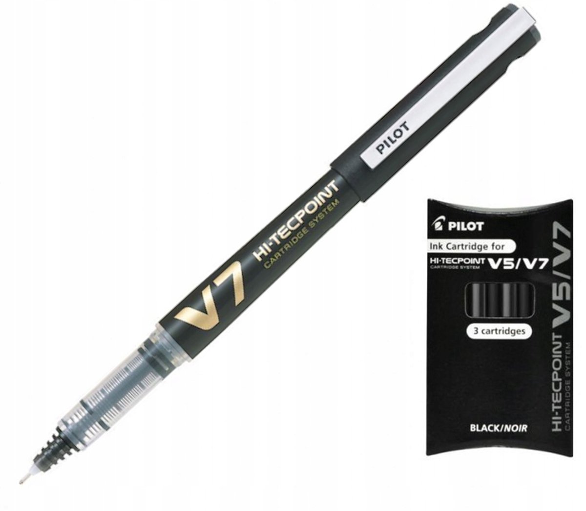 PILOT V7 Cartridge vulpen met 3 zwarte navullingen