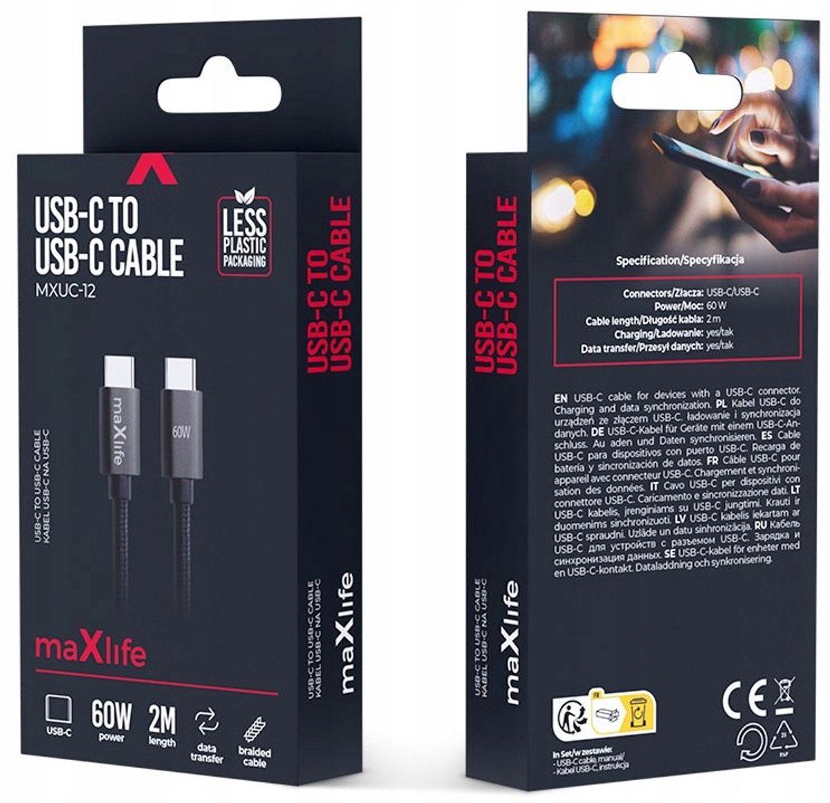 Maxlife USB-C PD 60W Kabel - 2m Snel Laden & Data