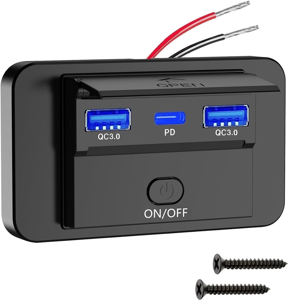 RV USB-stopcontact, Dual QC3.0 USB A & USB C-poorten opladen Socket Panel met aan/uit-knop voor 12V/24V auto Marine boot