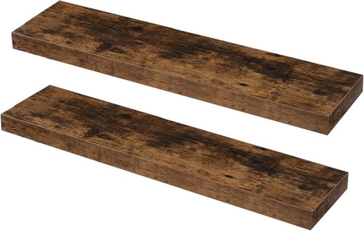 Set van 2 Decoratieve Wandplanken van Hout, 80 cm, Ideaal voor Badkamer, Slaapkamer en Keuken, Rustiek Bruin