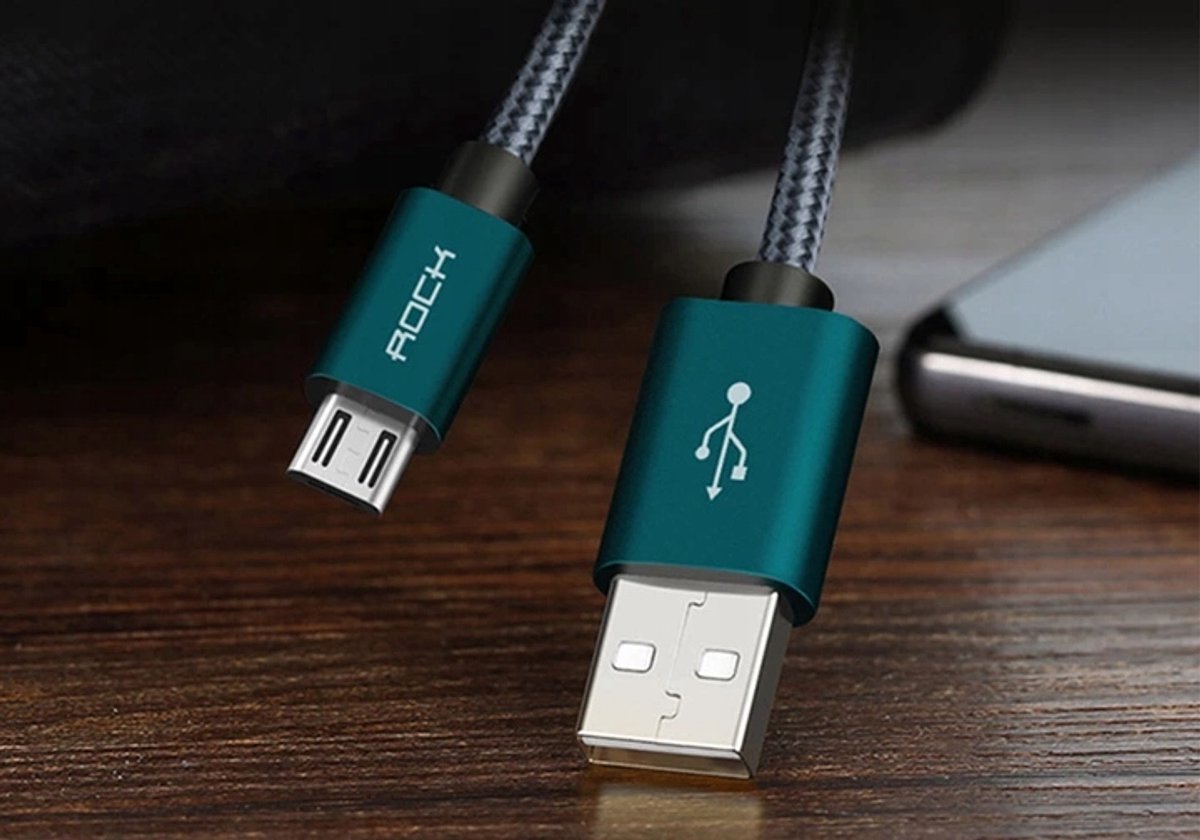 ROCK Nylon Micro USB Kabel 1m - Snel Laden & Data - Grijs