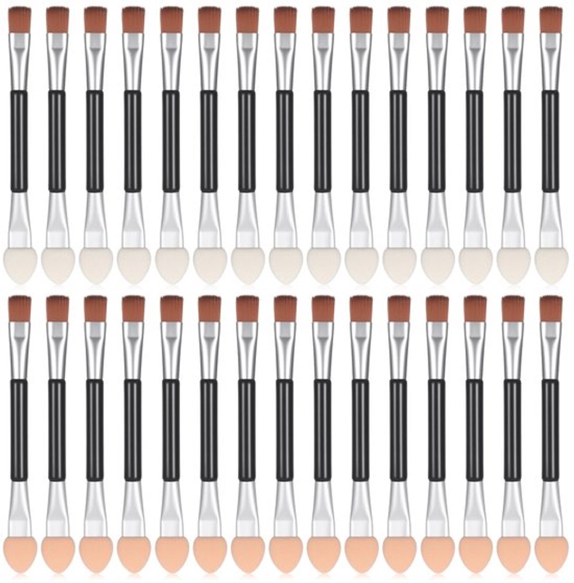Oogschaduwkwasten Set - 30 Dubbelzijdige Applicators - Make-upkwasten - Sponskop - Zwart - Hoogwaardige Materialen - Make-up Applicator