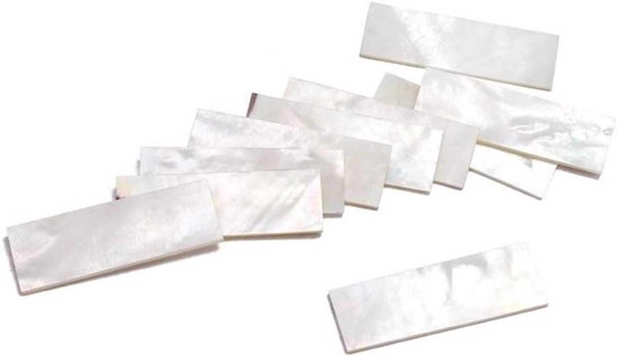 Inlegmateriaal voor Gitaarhals - Moerschelpen - 10 Stuks - Wit - Onderdelen - Vel - Geschikt voor Gitaar - 36x12x1mm