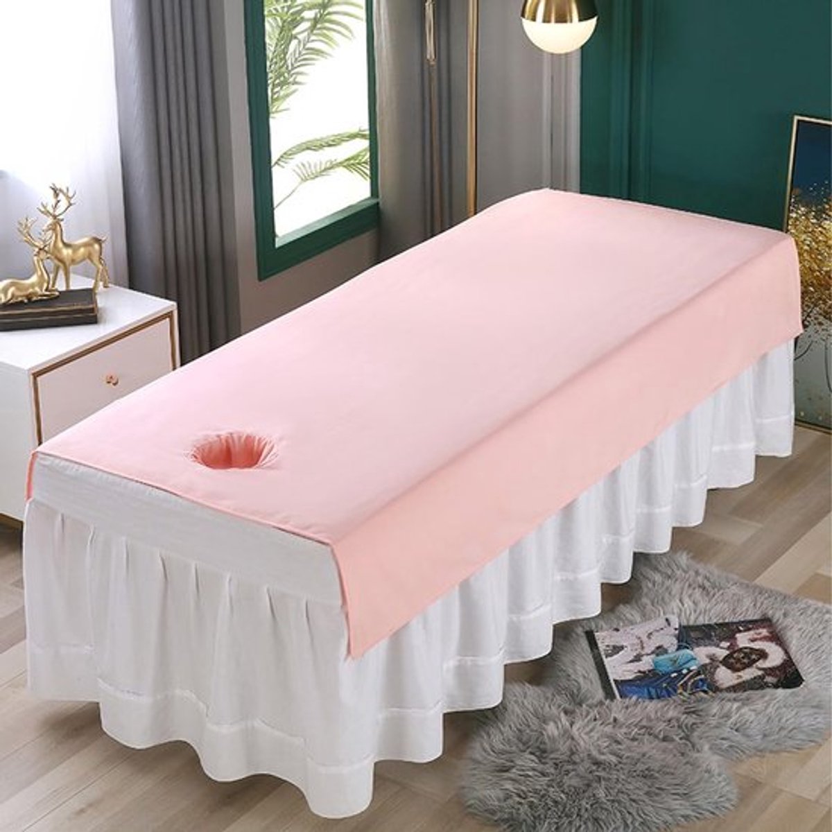 Massagetafelhoes Wasbaar - Roze - Polyester - 200x80cm - Hoofdgat - Duurzaam - Eenvoudig schoonmaken - Massagetafel