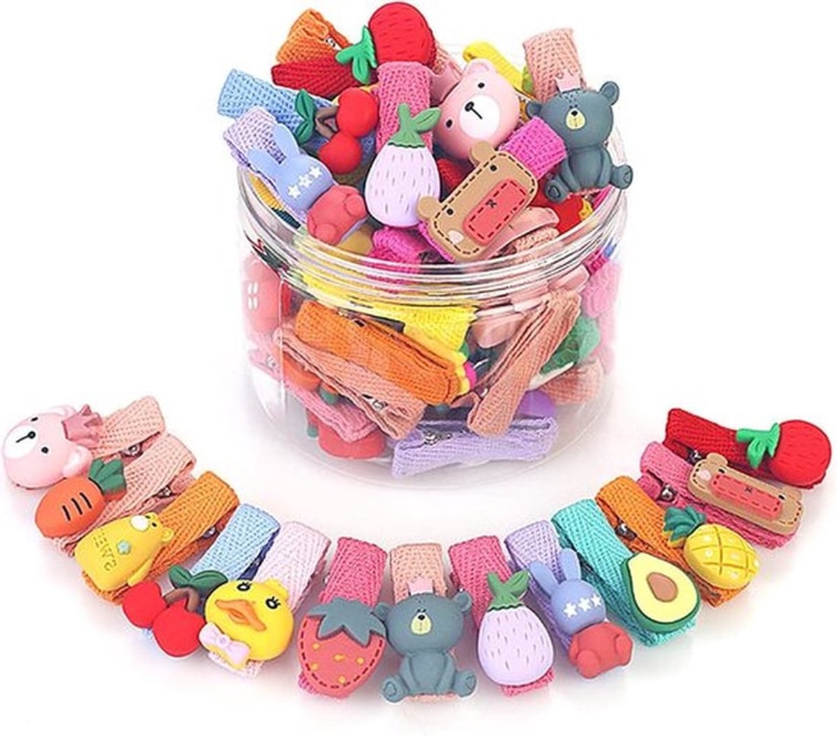 Kleurige Haaraccessoires voor Meisjes, 26 Stuks met Fruit, Groenten en Poppen - Leuke Haarclips voor Creatieve Hairstyling