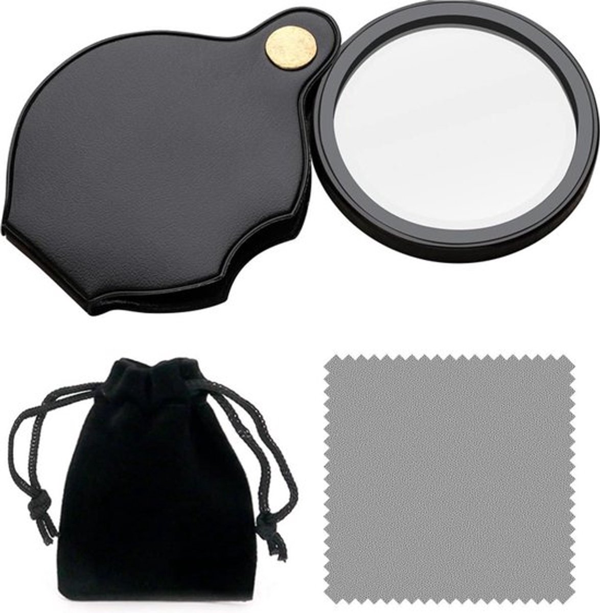 Opvouwbaar leesvergrootglas 15x vergroting - Draagbaar vergrootglas met reinigingsdoek en hoes Juweliersloep