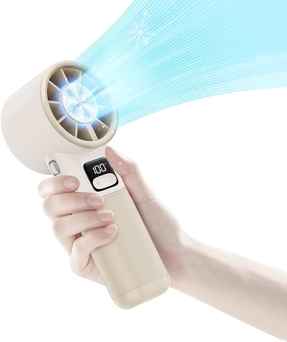 Draagbare handventilator, instelbare snelheid (1-100), koelventilator, 5000 mAh handventilator, accu, oplaadbaar, inklapbaar, digitaal display, voor reizen, thuis, kantoor, camping, wit