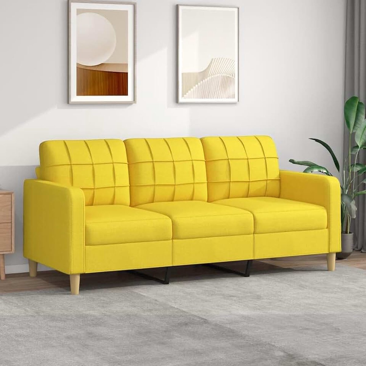 3-zitsbank, lichtgeel, 180 cm, moderne bank, 3-zitsbank, gestoffeerde bank, slaapbank, voor woonkamer, kantoor, moderne bank, stoffen bank