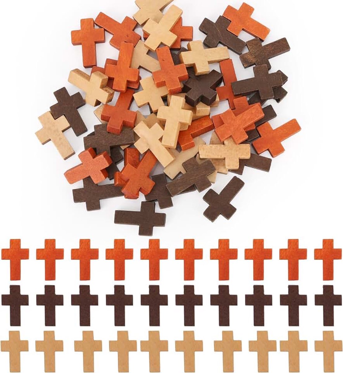 60st Kleine Houten Kruisjes, 3 Kleuren Gebedskruis Hanger Zakformaat voor Christelijk Cadeau Handgemaakt Knutselen Pasen Vulling