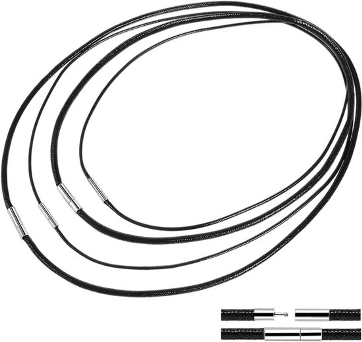Leren Halskettingen Set van 4 - Gevlochten Kunstleer en Rubber - Unisex Sieraden - Zwart - Armbanden Accessoires Heren & Dames