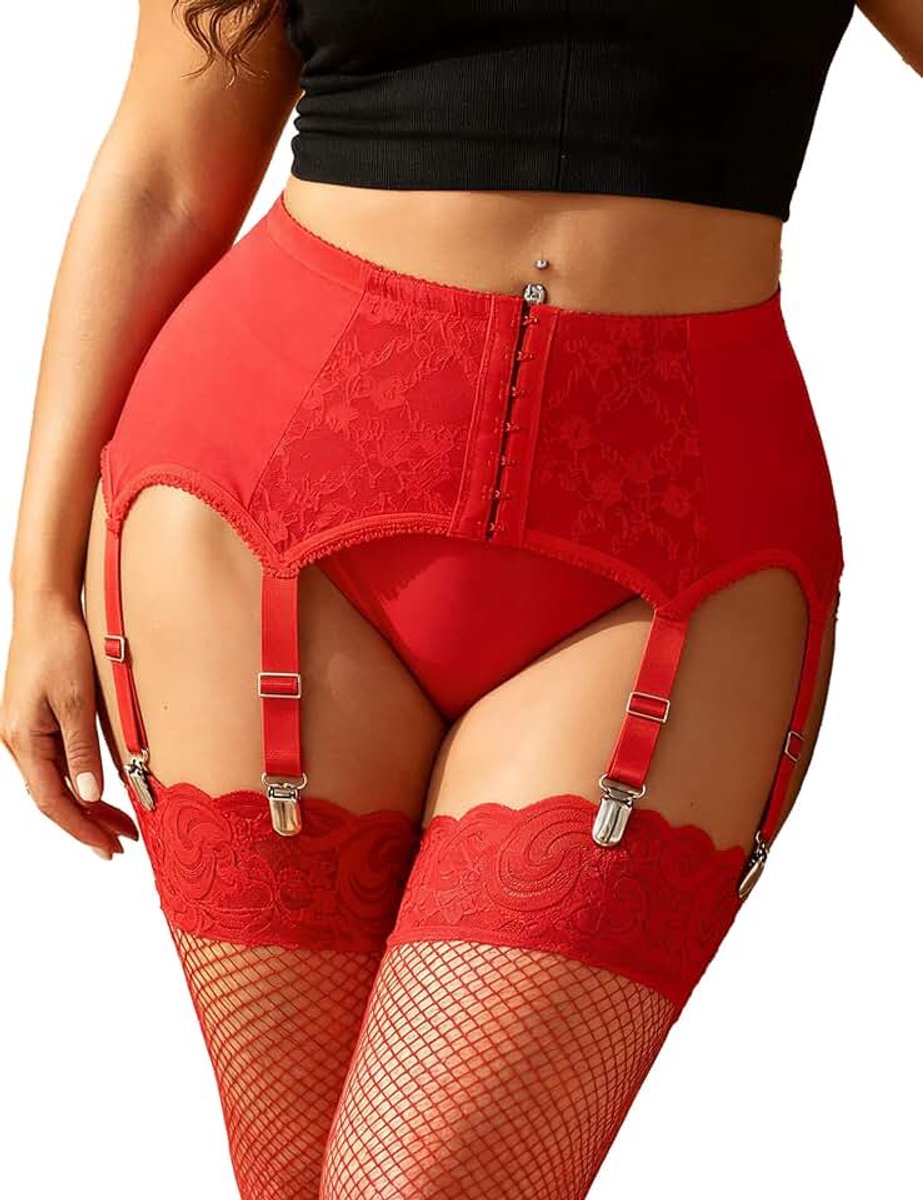 Sexy Kanten Jarretelgordel Met 6 Metalen Clips - Grote Maat Jarretelhouder Hoge Taille Voor Kousen Ondergoed