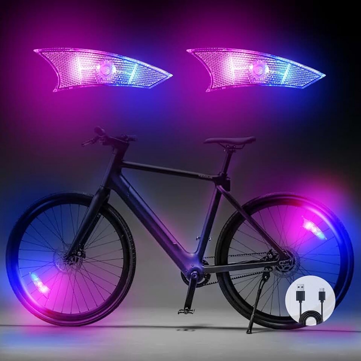Flintronic 2 stuks Fietswielverlichting, LED Fietswielverlichting, Waterdichte LED Neon Spaakverlichting voor Fietswielen, Roze en blauw