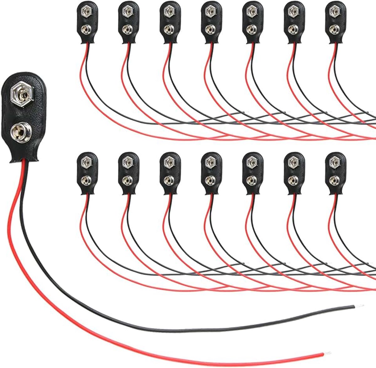 15 stuks kabelverbinders 9 V, stekker 9 V, connectoren met kabel 15 cm, gespen voor batterijhouder van kunstleer, ideaal voor doe-het-zelfprojecten en elektronische apparaten (zwart)
