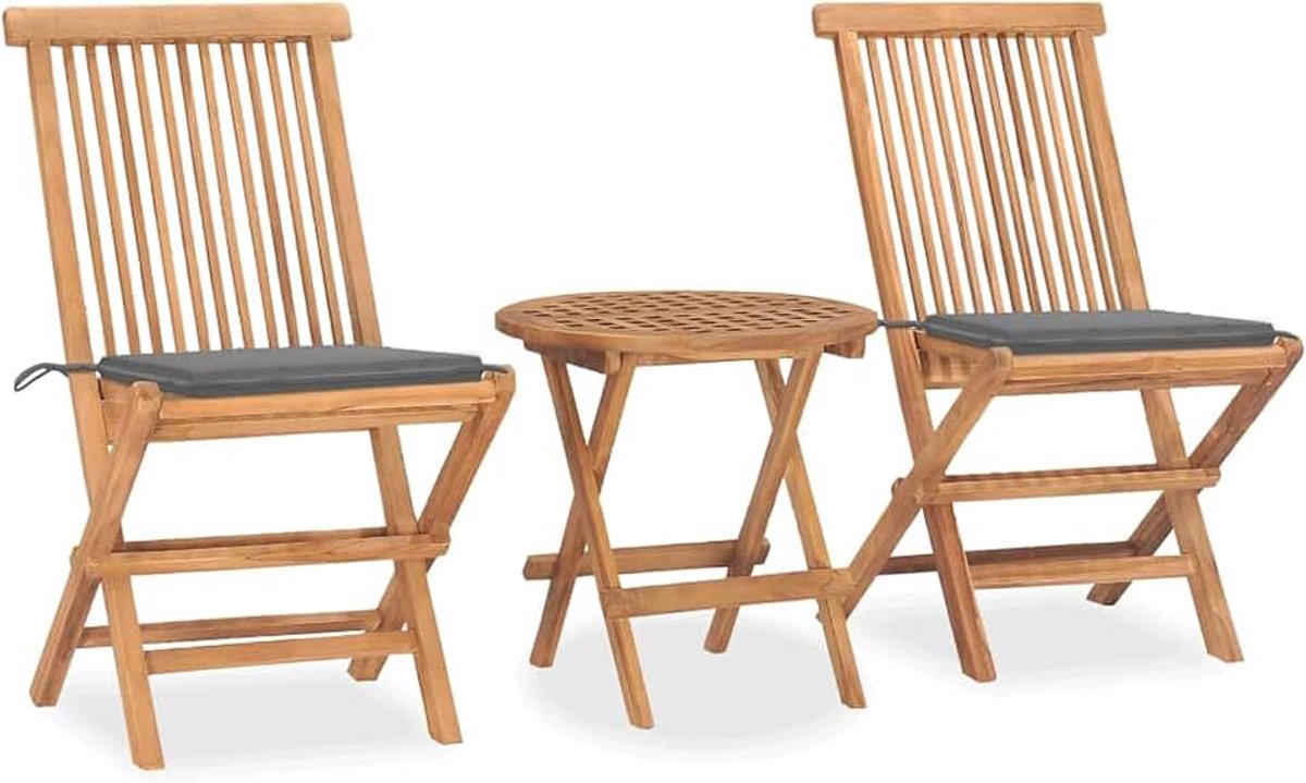Inklapbaar, 3-delig, tuintafel en stoelen, eetkamer, keuken, binnenplaats, terras, balkon, teakhout, grijs