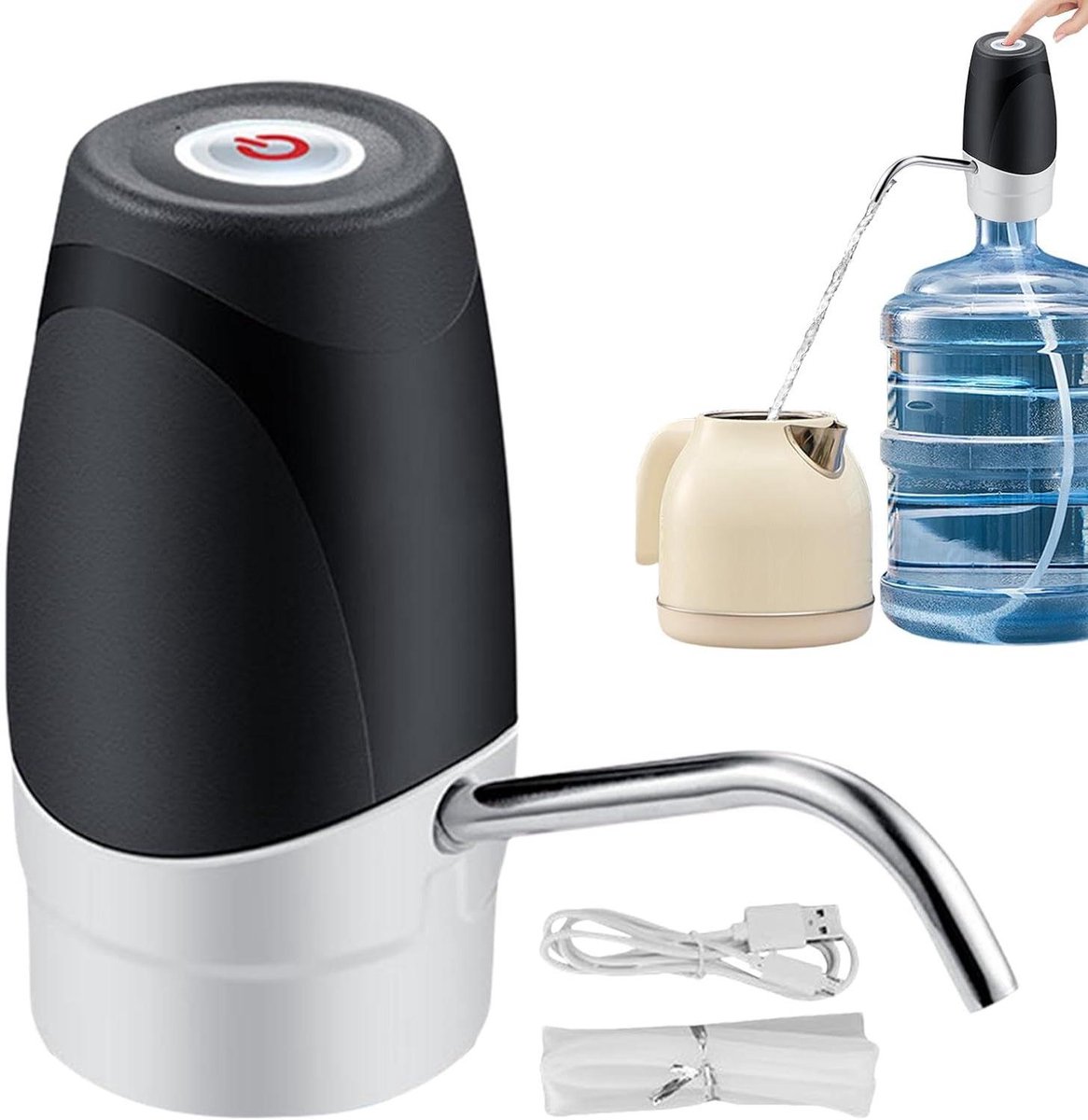 Elektrische Waterpomp - Waterdispenser Fles - Water Tappen - Ingebouwde Batterij - 600 mAh - Zwart Wit