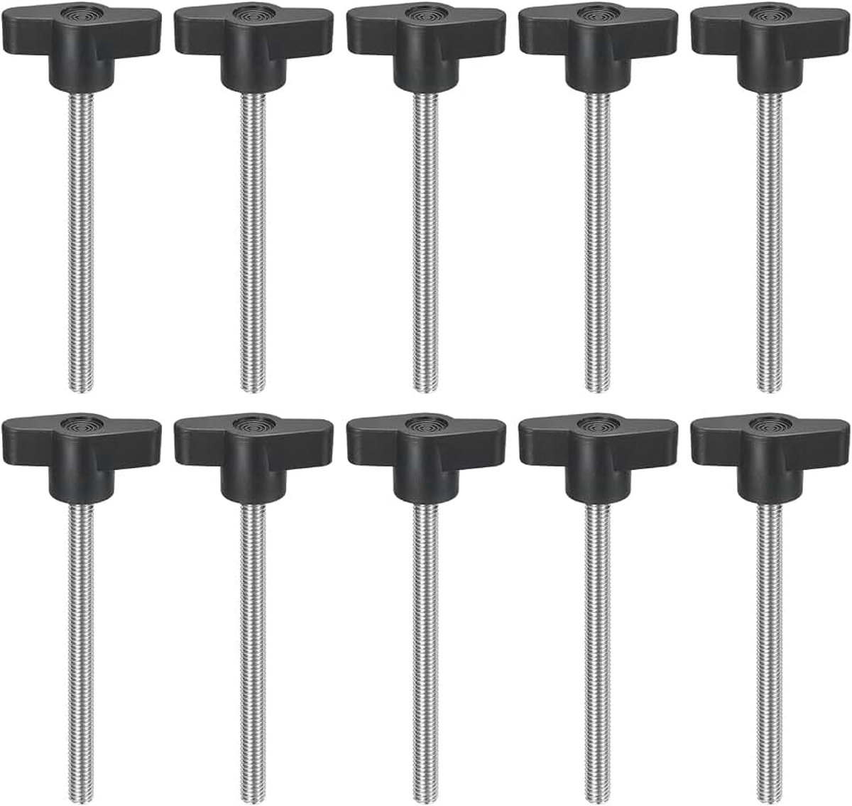 10 stuks spanschroefknopen, M6 x 75 mm, metrisch, 304 roestvrij staal, T-vormige duimschroeven, handvat voor snel verwijderen, handvasttrekken, knopset