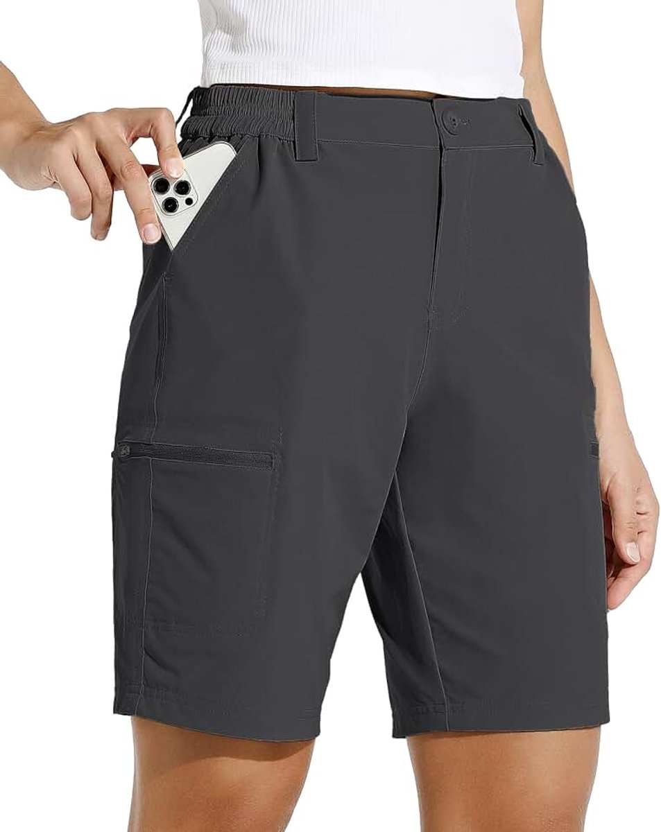 Shorts voor dames, 10 inch, wandelbroek, stretch, golf, actieve lange shorts, sneldrogend, wandelen, outdoor, lichte zomershorts