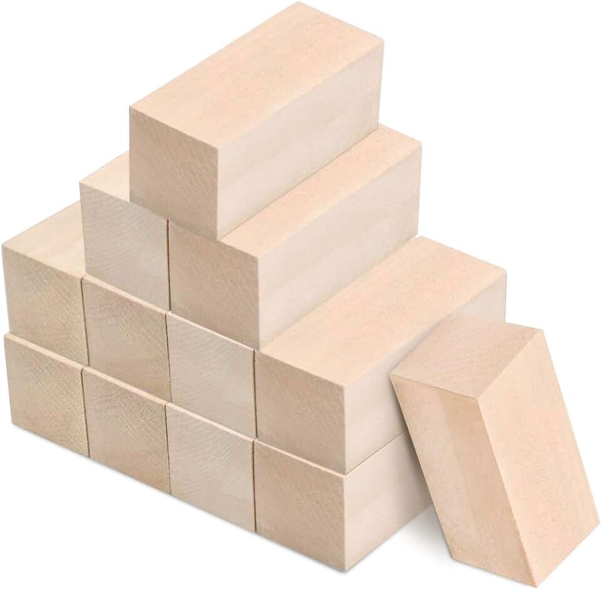 Lindenhout, 12 onbehandelde houten ruwe vormen 5x5x10cm, voor knutselen en doe-het-zelf