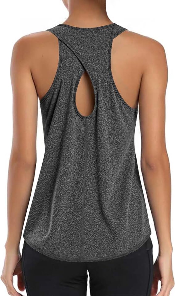 Sporttanktop voor dames, ronde hals, mouwloos T-shirt, sporttop, licht, sneldrogend, ademend, met holle rug, yoga, shirt, hardlopen, fitness, tanktop