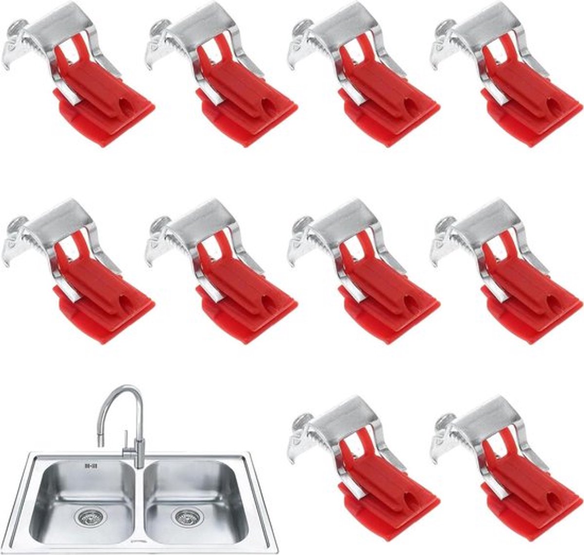 Montageclip voor wastafel gootsteenboog - Verstelbare roestvrijstalen clips - Gootsteenklem - Keukenspoelbak - 10 stuks - 50 x 25 x 18 mm