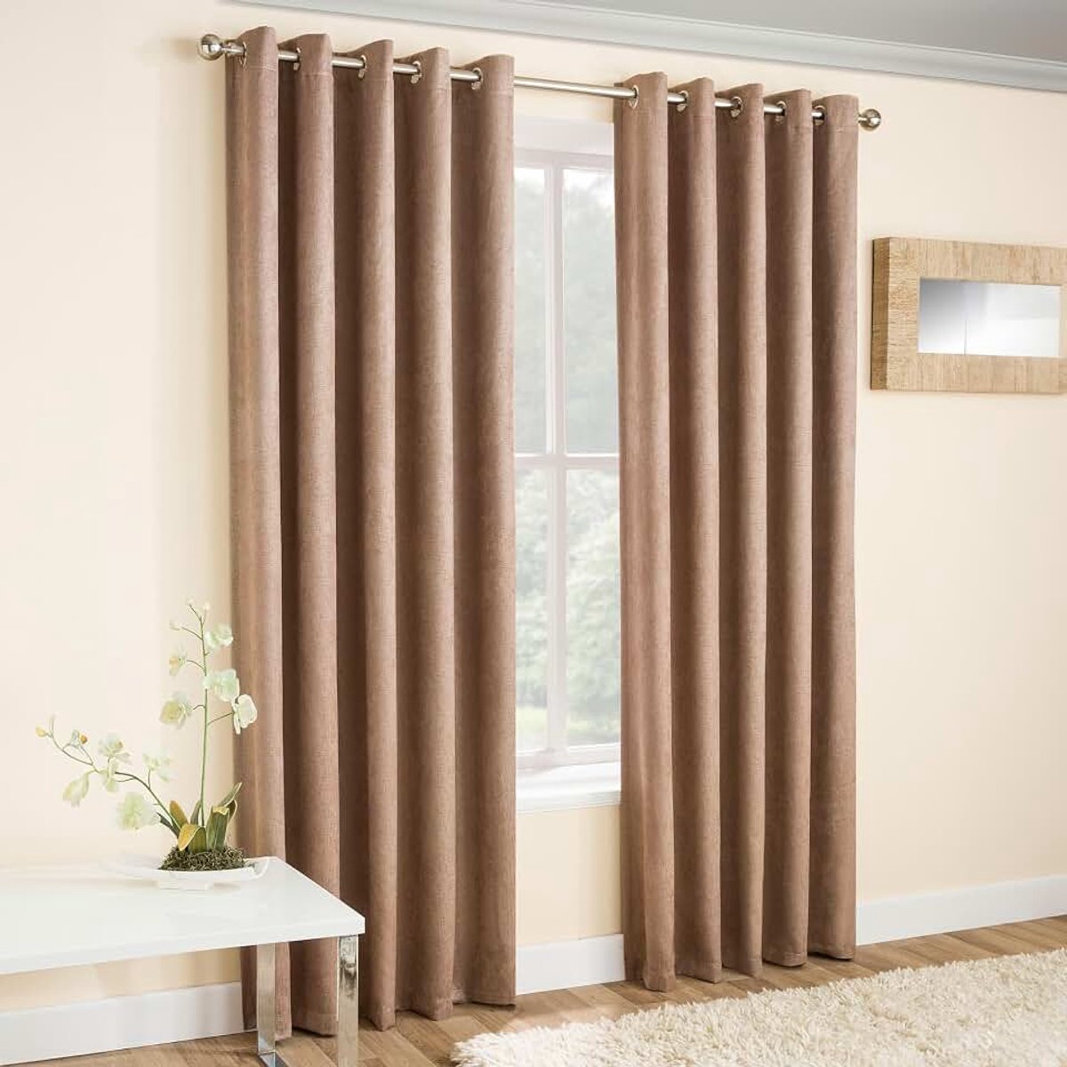 Living Vogue Latte Natural 90 x 90 inch (229 x 229 cm) oogje thermische geluidsreducerende dimgordijnen voor slaapkamer en woonkamer