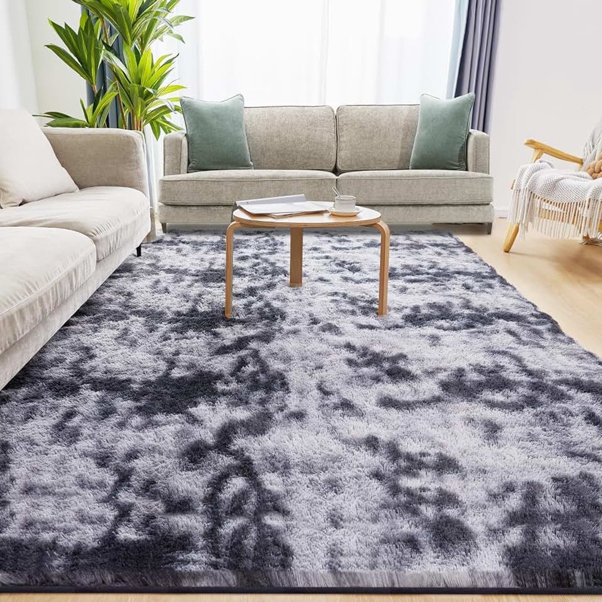 Zacht Hoogpolige Vloerkleden Woonkamer 240x340CM, Donkergrijs | Zacht Onder de Voeten, Pluche Fluffig Tapijten, Effen Kleur en Modern voor Slaapkamer, Kinderkamer, Studie, Kantoor, Antislip