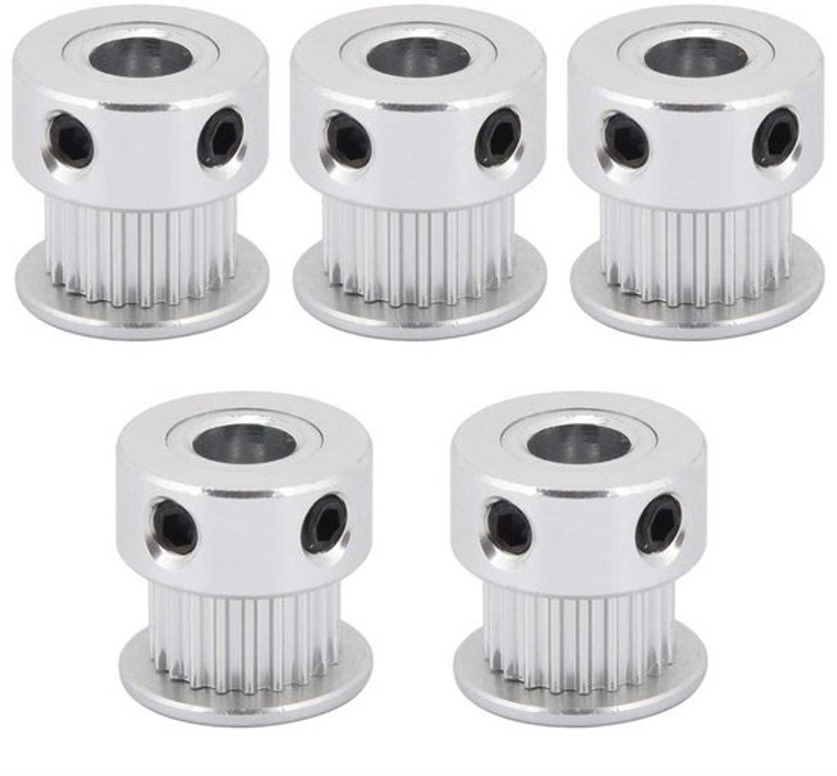 Tandriemwiel 5 stuks - aluminium 6,35 mm boorgat - 20 tanden - vervangonderdelen voor 3D-printer - duurzaam - lichtgewicht
