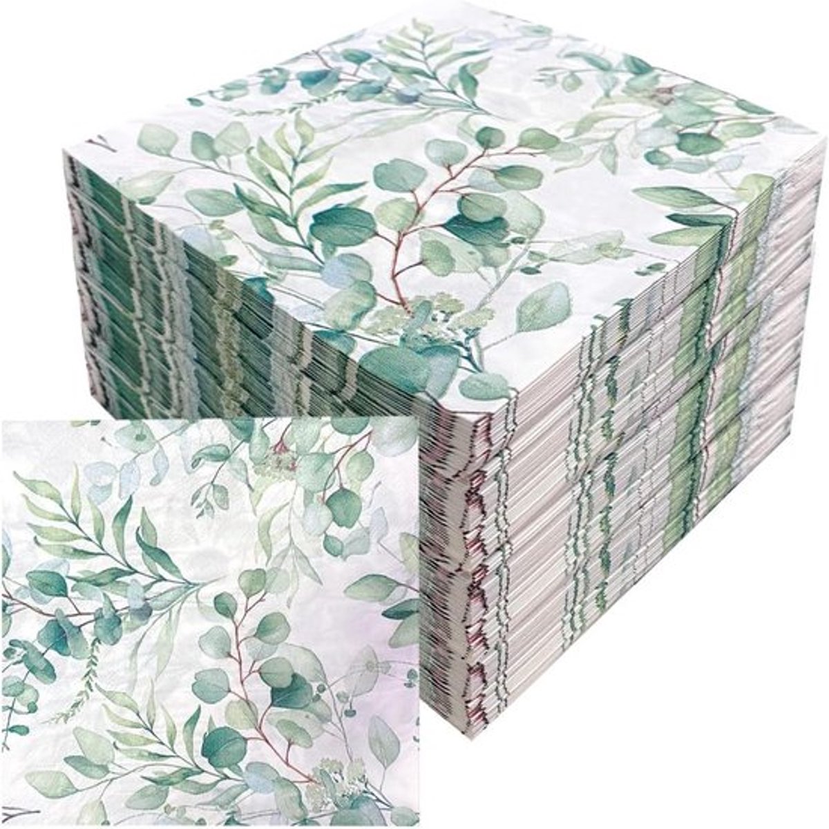 80 Groene Servetten met Eucalyptusblad Decoratie voor Feestjes en Tafeldecoratie