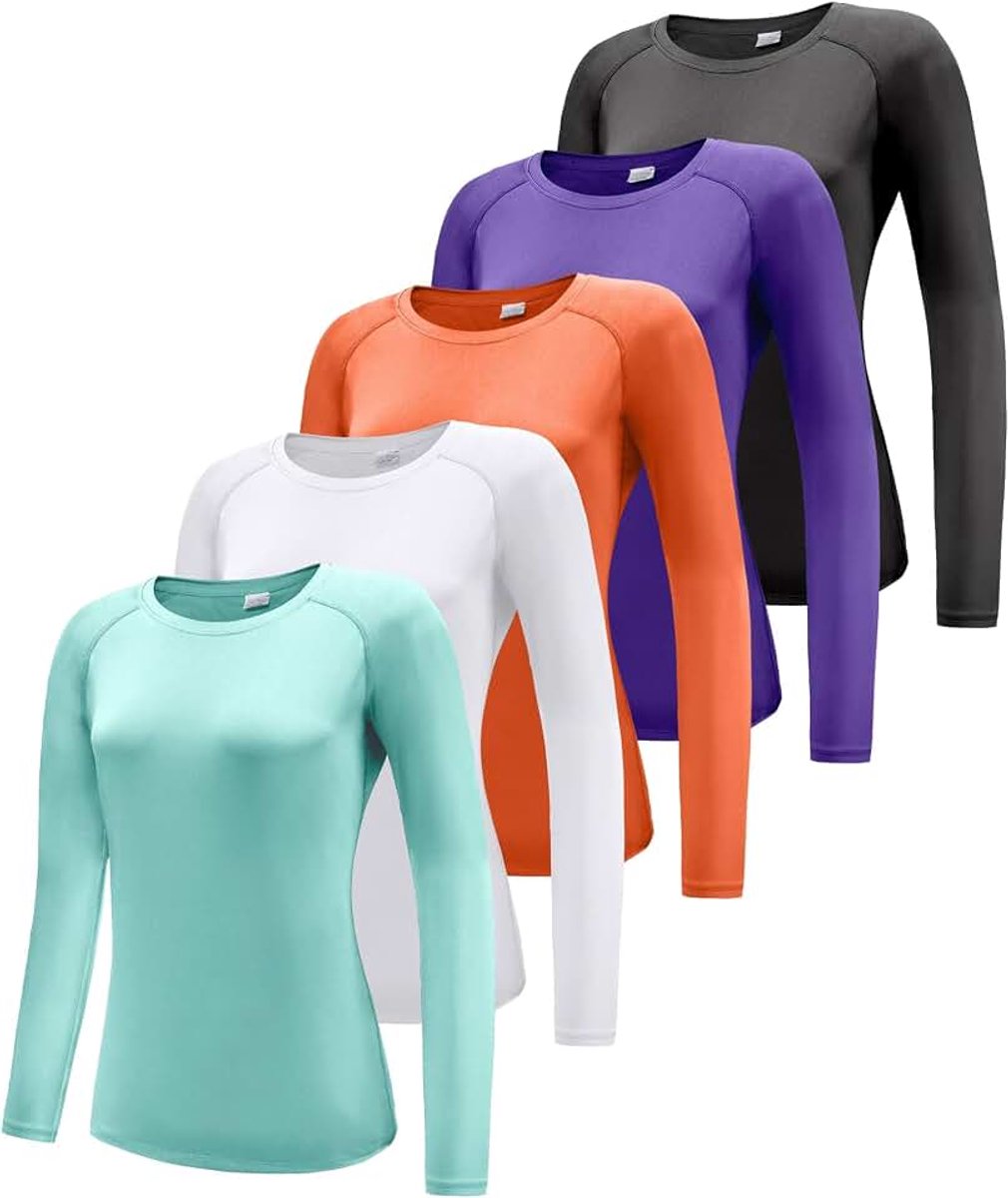 Dames 3-pack korte / lange mouwen workout running shirts, UPF 50+ zonbescherming shirts, atletische oefening gym T-shirts
