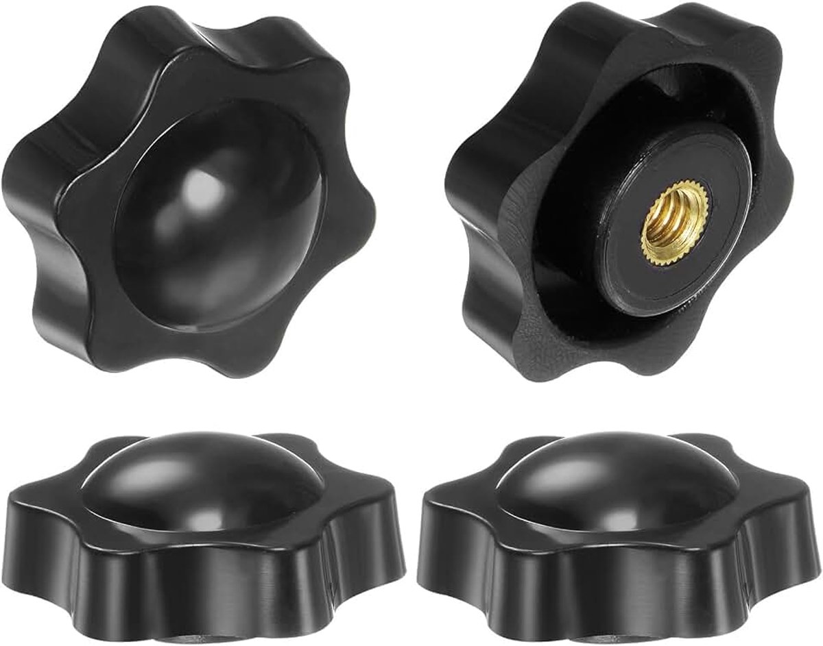 4 Stuks Sterknoppen 1/4-20 Draad Vrouwelijke 32 mm Kop Kunststof Niet-Doorlopend Gat Messing Schroefknopen Draad Handknoppen, Zwart