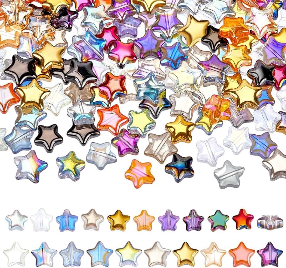 PandaHall 200 stuks 10 kleuren glazen ster kralen 8mm 10mm gegalvaniseerd kristal AB kleur ambachtelijke kleurrijke platte losse spacer kralen voor doe-het-zelf sieraden armband ketting oorbel