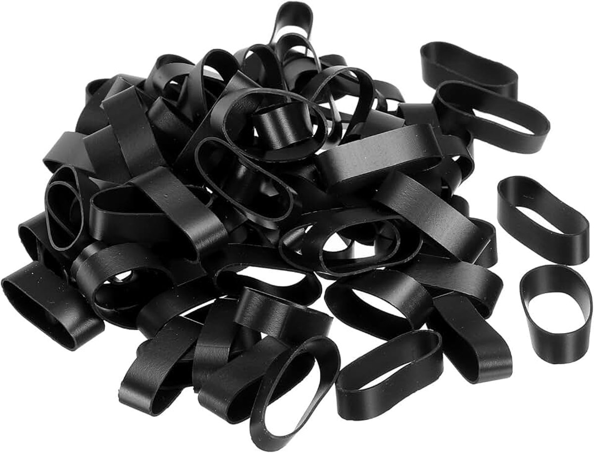 Siliconen elastiekjes kabelbinders 100 stuks antislip 2,3 cm plat zwart voor koordwikkeling, zakwikkels, kunst