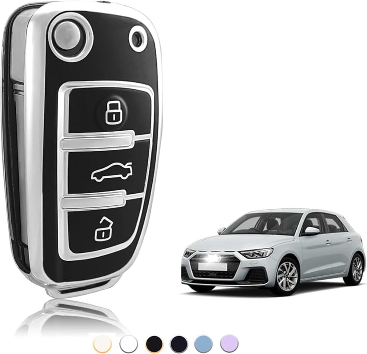 Sleutelhoes TPU, Autosleutelhoes Geschikt voor Audi A1 A3 A4 A5 A6 A8 Q2 Q3 Q5 Q7 R8 RS3 RS4 RS6 S3 S4 S6 C5 C6 B6 B7 TT TTS Seat Exeo 3R, Sleutel Cover Bescherming Sleutelbehuizing - Flip Key