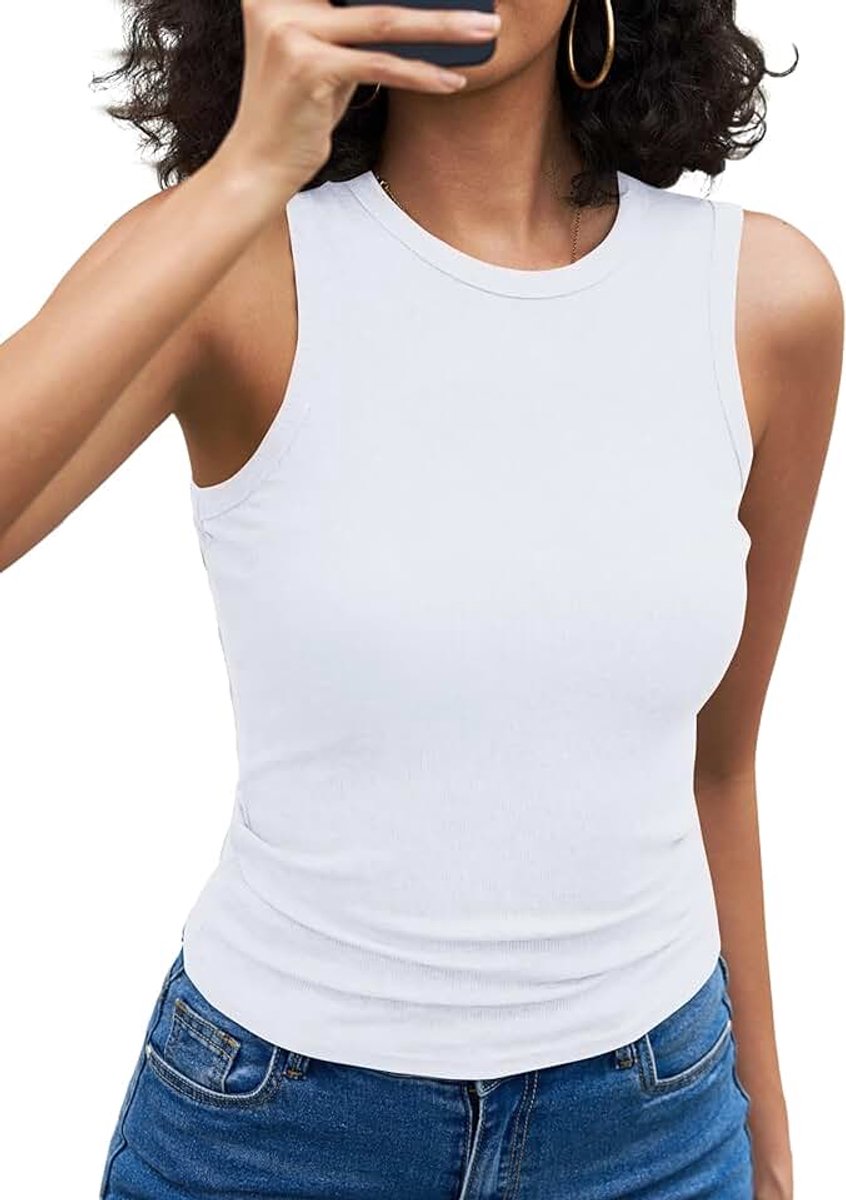Tanktop voor dames, geribbeld, ronde hals, slim fit, zomer | Mouwloos, stretch, elegant, basic shirt, sexy, casual, effen